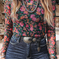 Shirts Women’s Floral Western Mesh Mock Neck Sheer Slim Fit Blouse P1015
