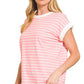 3534 Contrast Trim Cap Sleeve Stripe Tee CT-3543Y