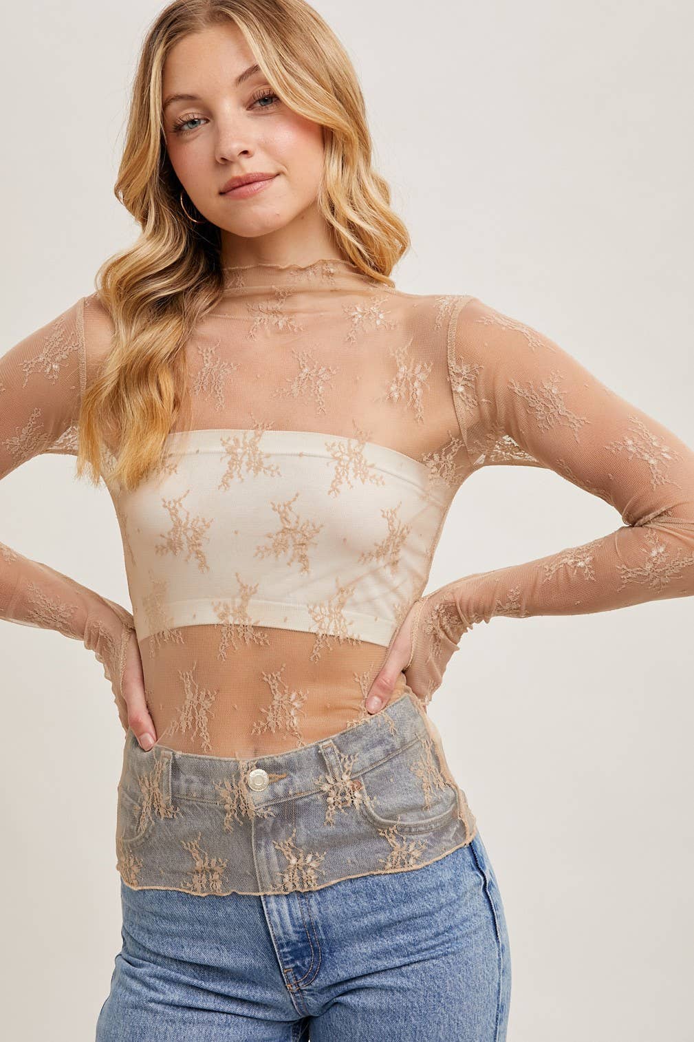Shirts Women’s Floral Embroidery Lace Mesh Top