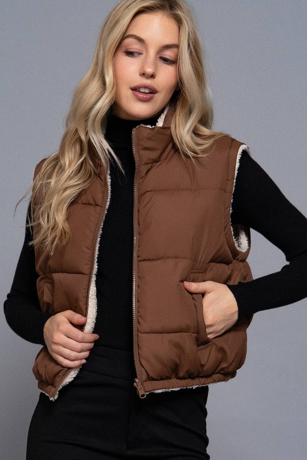 Reversible Fur Padding Vest J14045