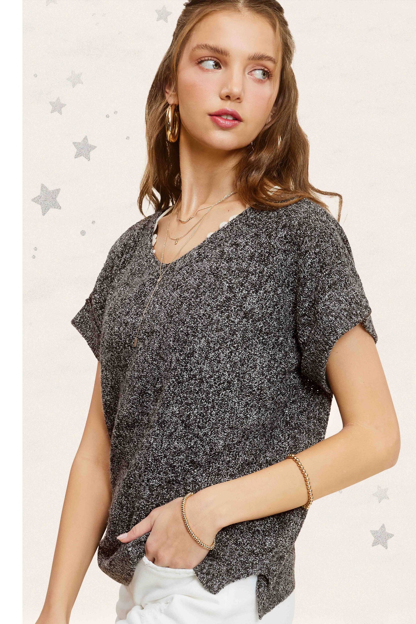 MCS3580-Soft Lightweight Loose Fit Textured Pullover Sweater