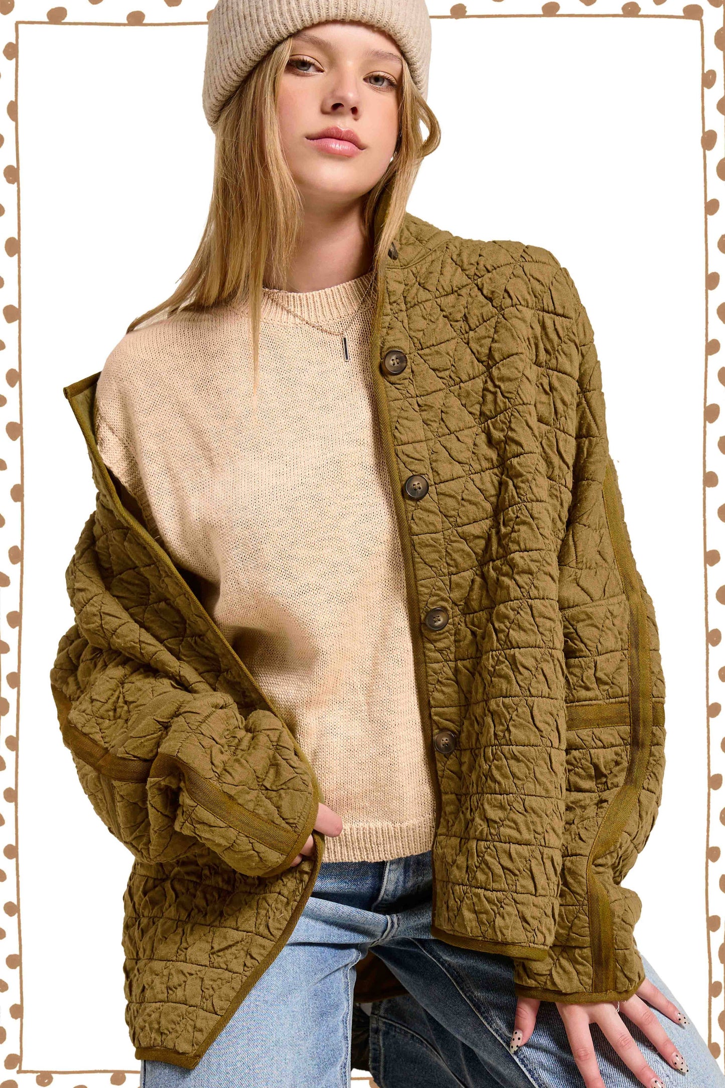 Outerwear Women’s Oversized Soft Quilted Button Down Jacket JKT1787