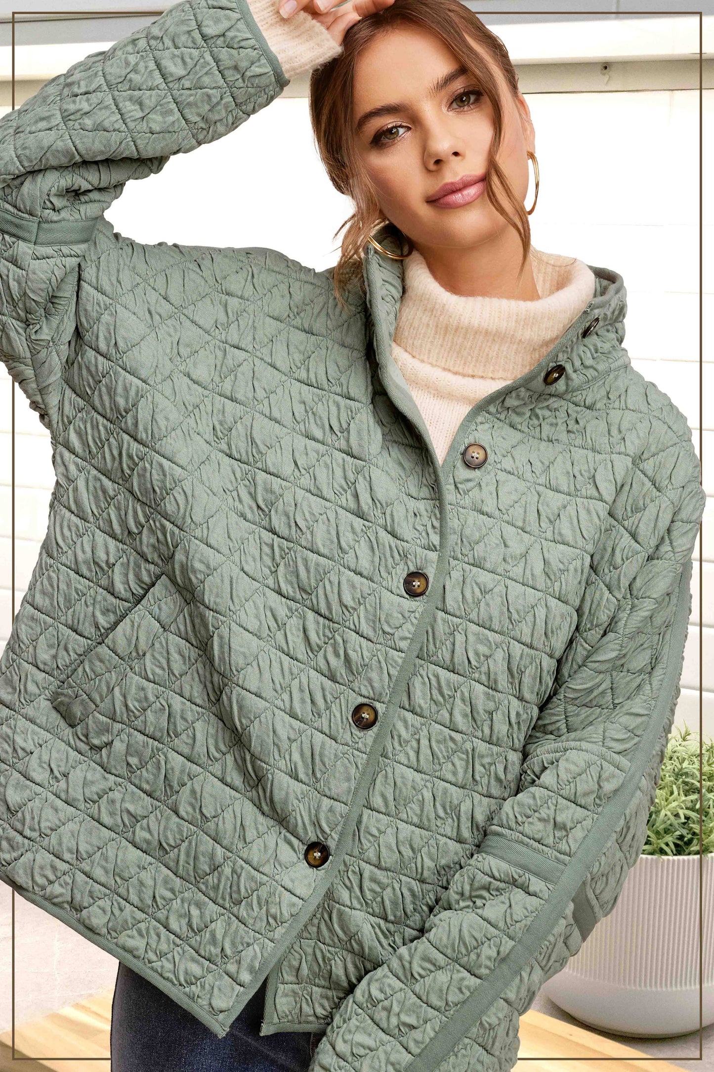 Outerwear Women’s Oversized Soft Quilted Button Down Jacket JKT1787