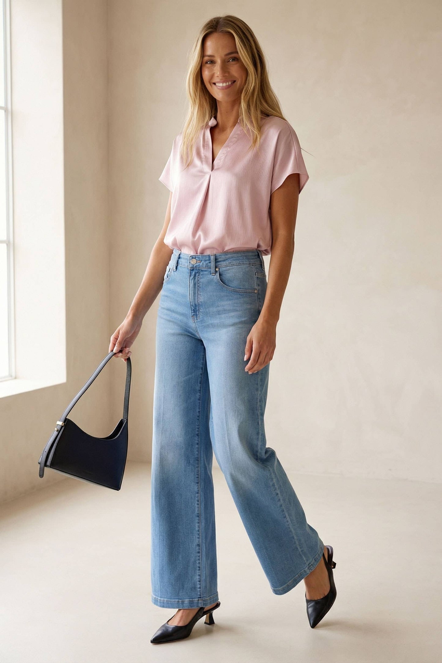 Drop Shoulder Blouse In Crinkle Satin