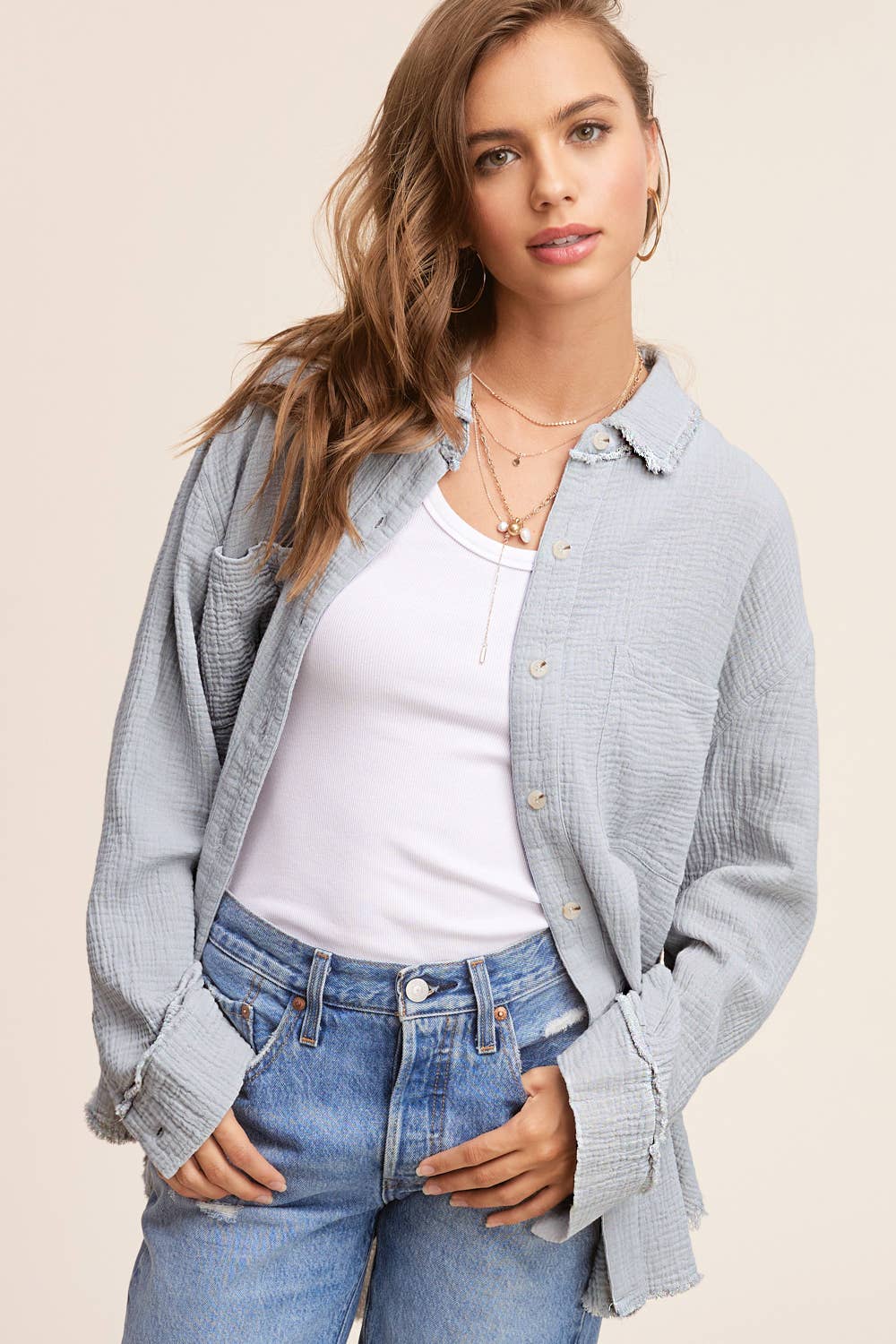 Shirts  Crinkled Gauze Button Down Shirts SRT7448
