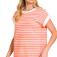3534 Contrast Trim Cap Sleeve Stripe Tee CT-3543Y