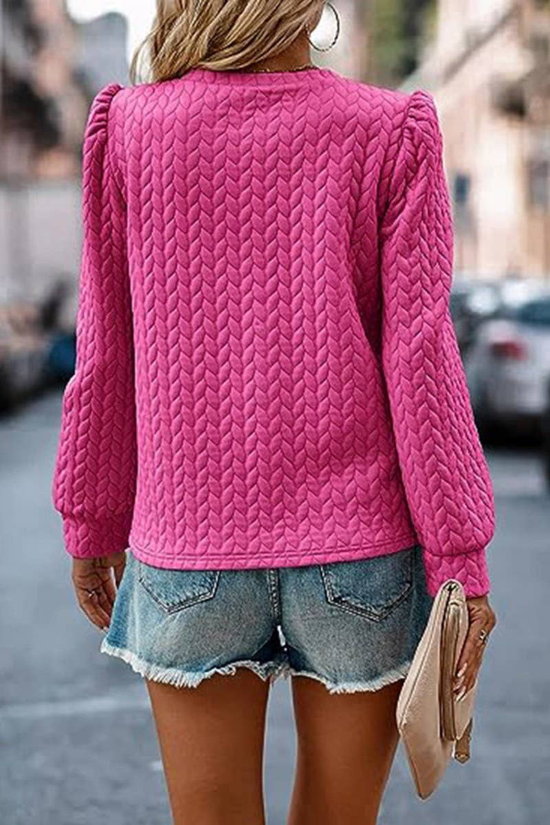 CWOSWL07861 PUFFER CABLE KNIT SWEATSHIRT outerwear women’s