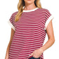 3534 Contrast Trim Cap Sleeve Stripe Tee CT-3543Y
