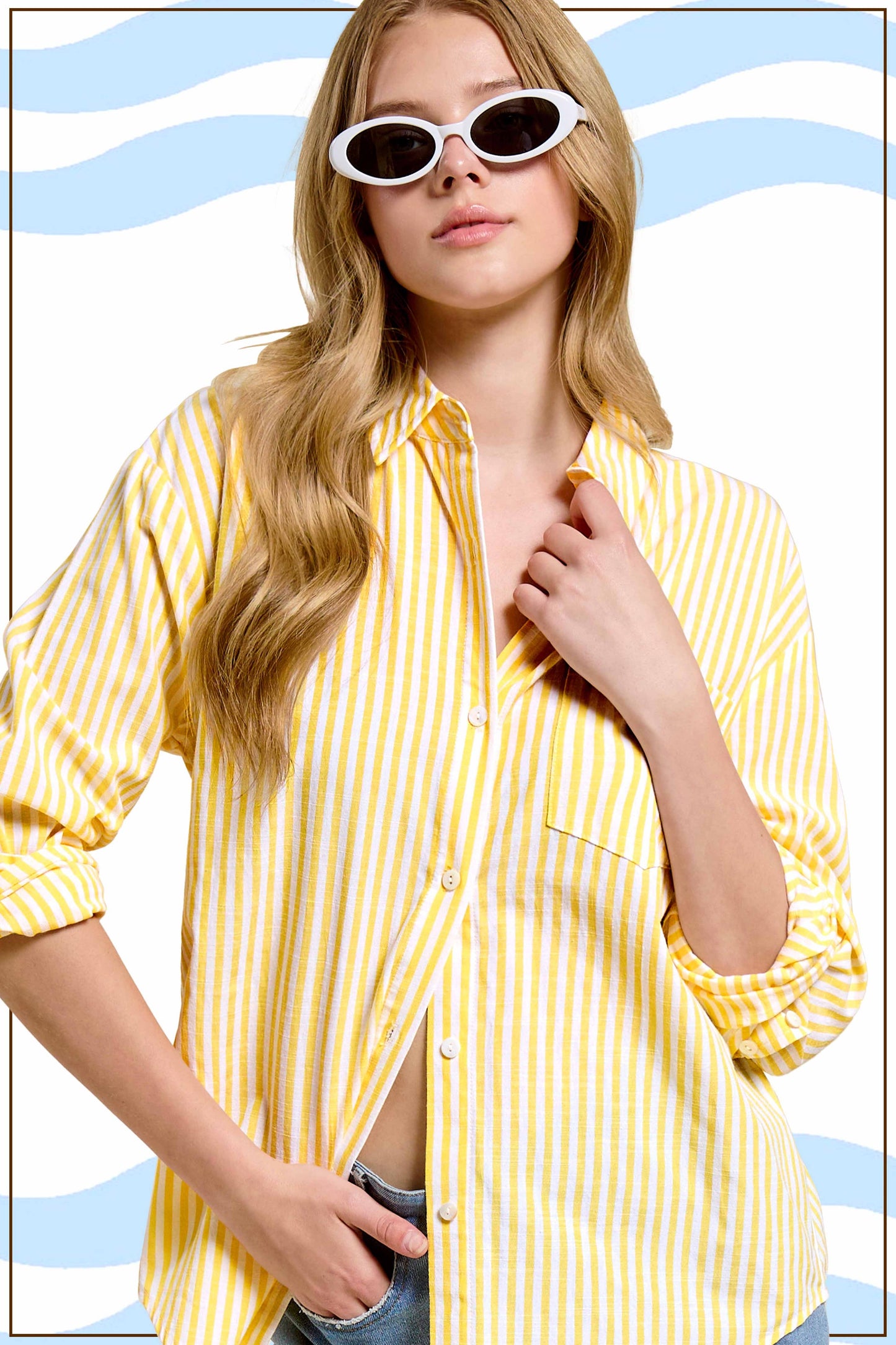 SRT7903-Stripe Button Shirt