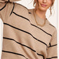 Outerwear Loose Fit Stripe Long Sleeve Crewneck Sweater HCS3553