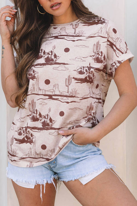 LDC Western Desert Sand Print Short Sleeve Knit Top 25227653