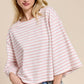HDT7723-Striped Semi Crop Top women’s shirt with 3/4 Bell Sleeves