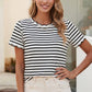 Shirts Women’s LDC Spring Scalloped Trim Round Neck Stripe T Shirt P219 P319