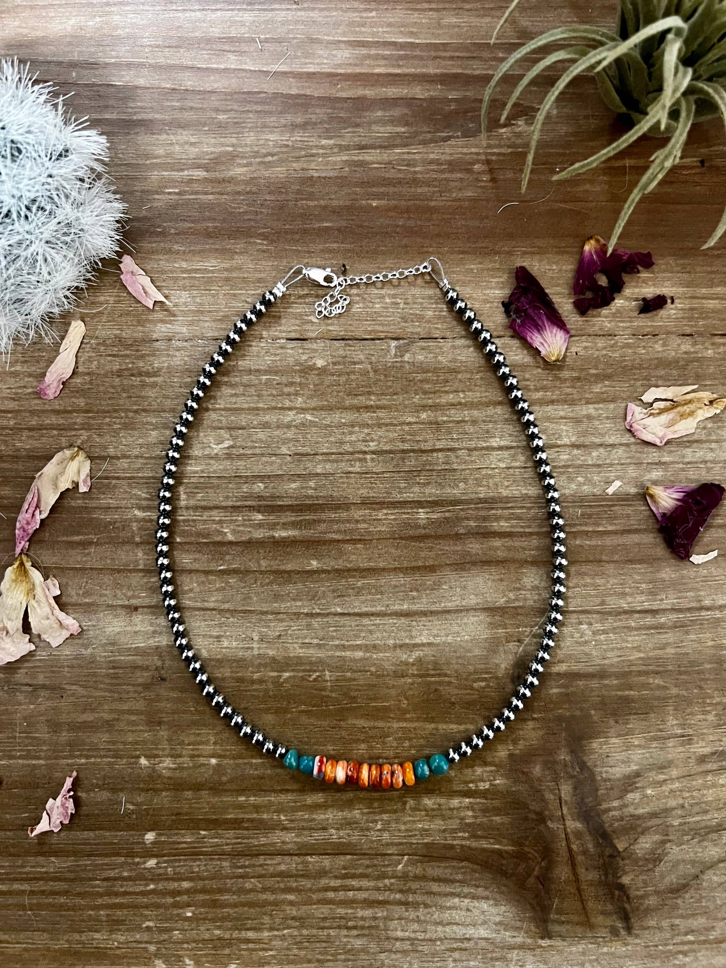 Spiny middle 4 mm Sterling Silver Pearls choker CHO-NAV-120-SPI