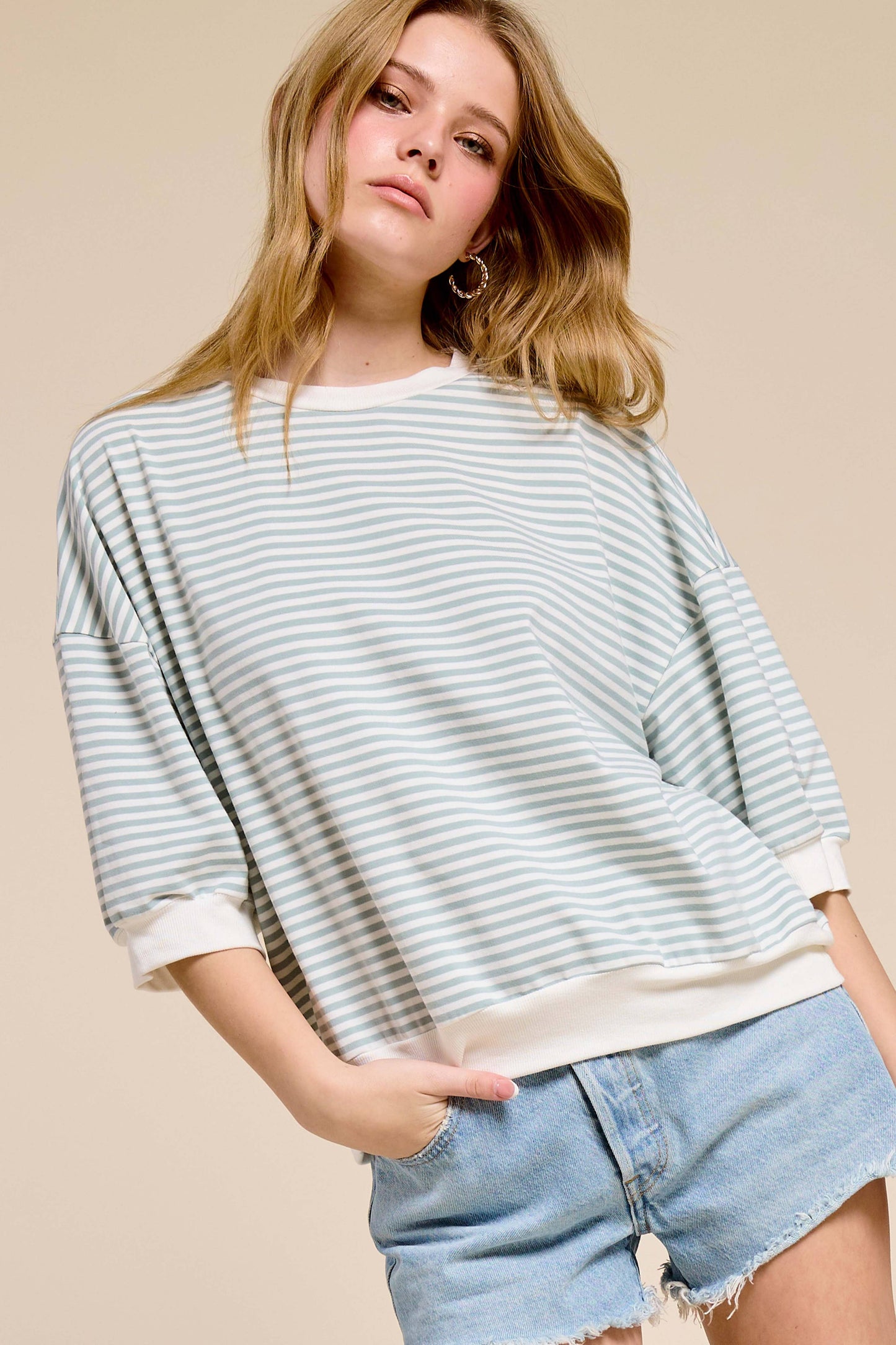 Shits Women’s Loose Fit Striped Short Sleeve Crew Neckline Top MCT7688