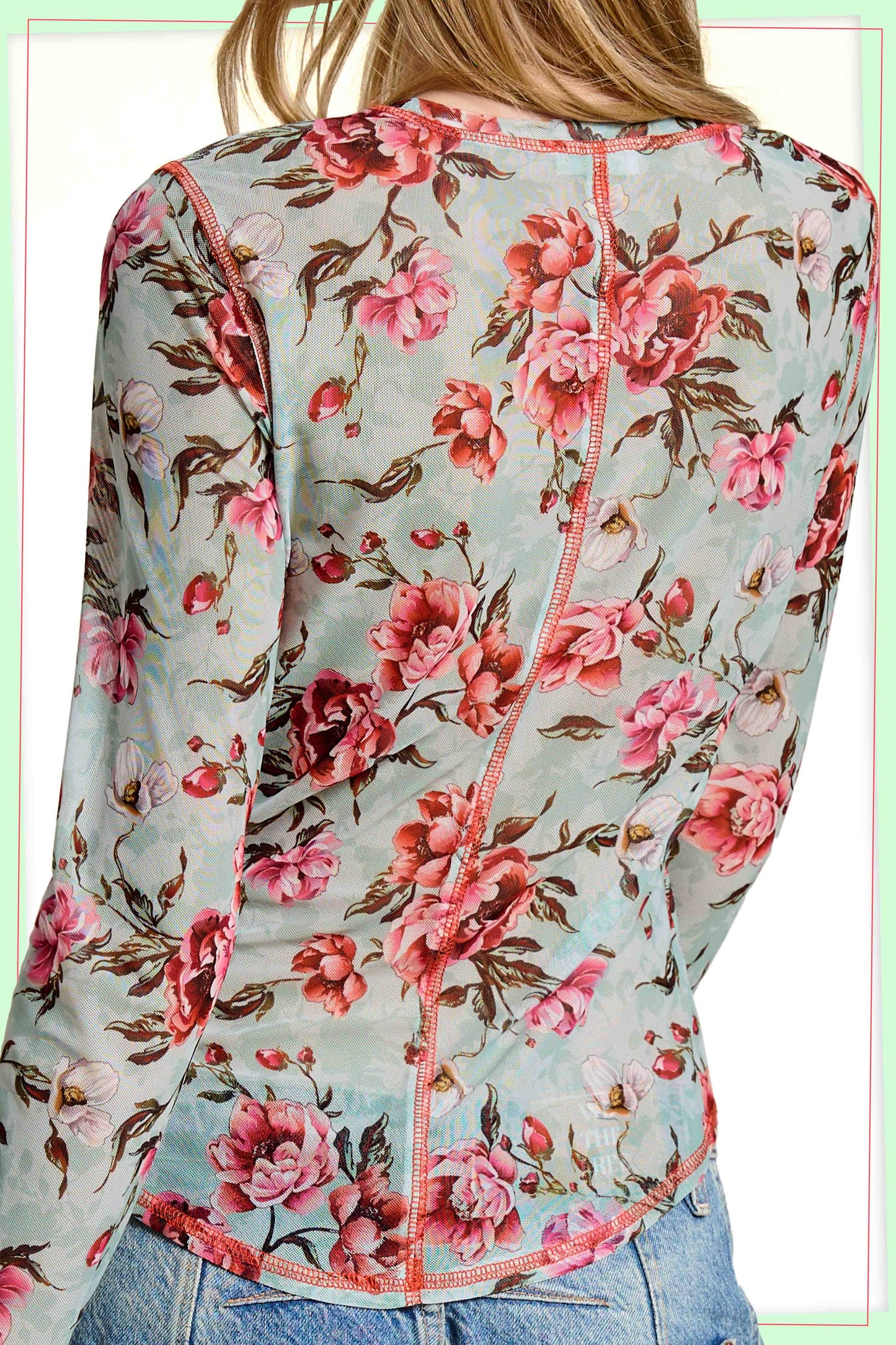 JDT7714-Semi Sheer Crew Neck Long Sleeve Mesh Layering Top