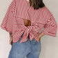 TO1843 Striped Back Tie Bow Knit Top