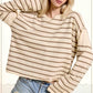 MCS3588-Striped Round Neck Loose Fit Long Sleeve Sweater