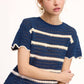 Outerwear Round Neck Scalloped Edge Short Sleeve Sweater MDS3603