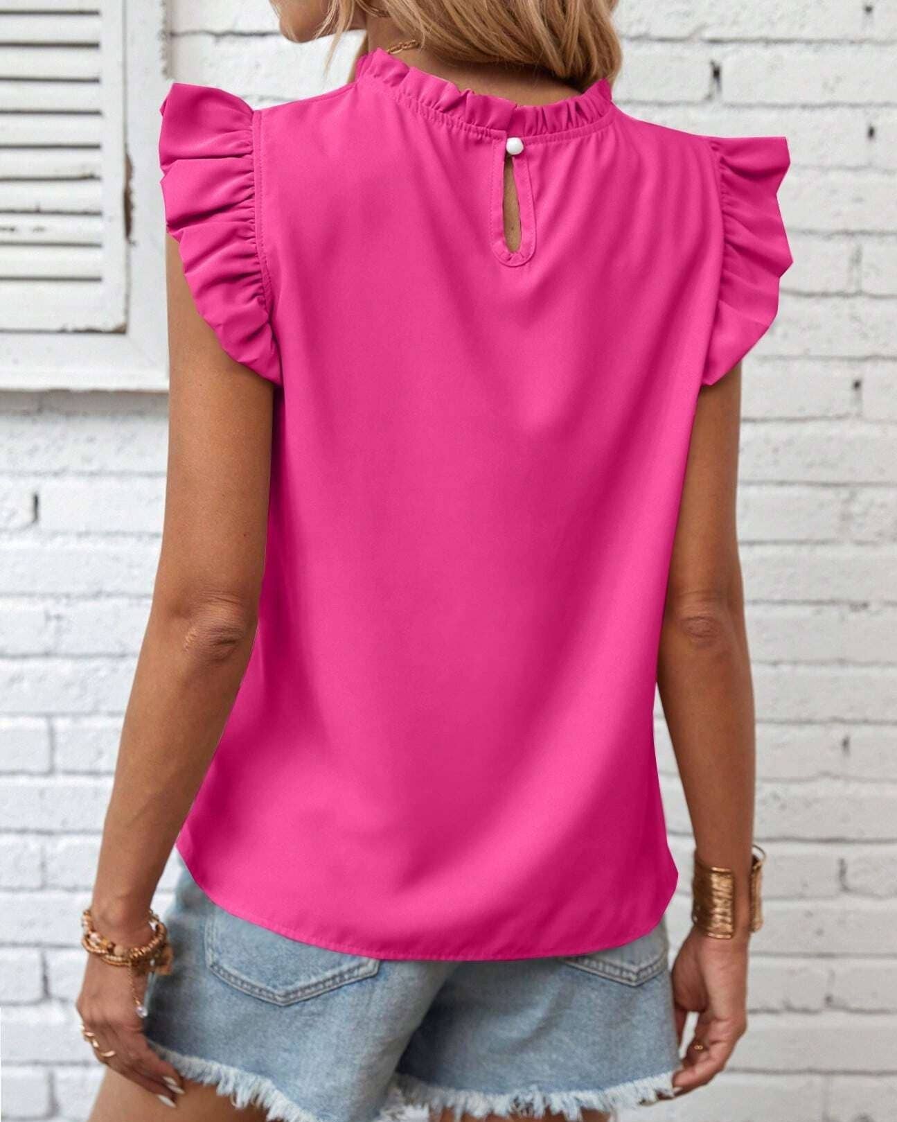 Shirts Women’s Round Neck Ruffled Sleeve RCDQ00380