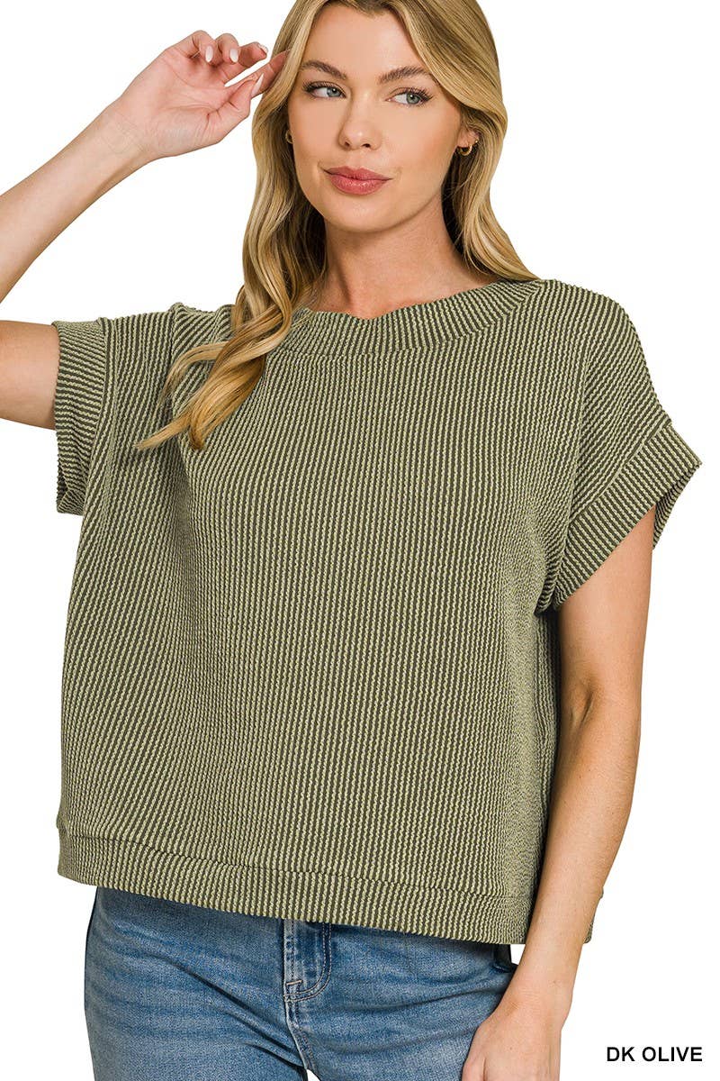 Raised Rib Cap Sleeve Top 8616Y
