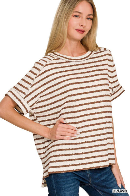 8602A Stripe Jacquard Round-neck Box Tee