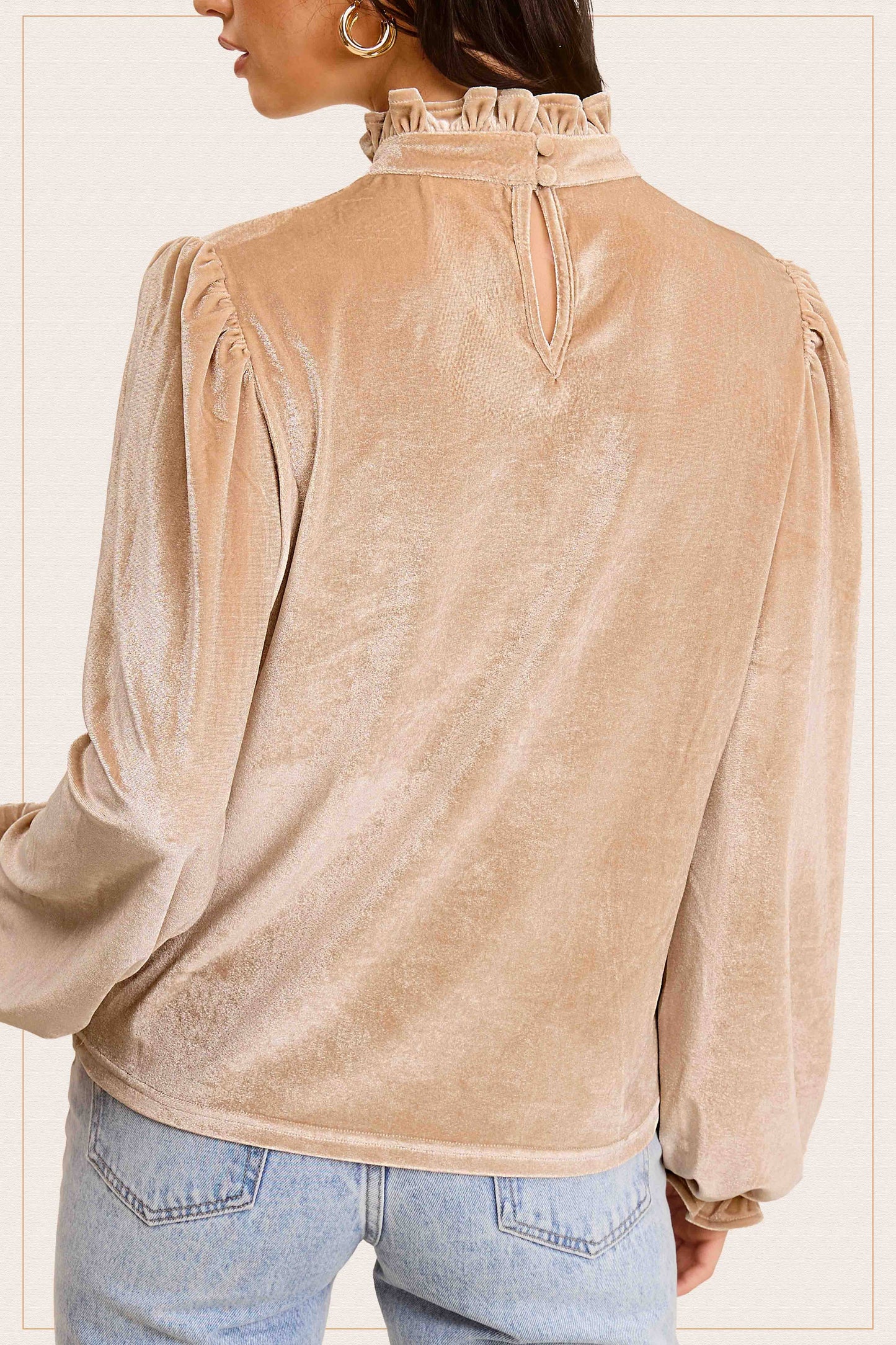 HCT7698-Soft Velvet Long Puff Sleeve Blouse Top shirt womens