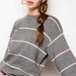 Outerwear Loose Fit Stripe Long Sleeve Crewneck Sweater HCS3553
