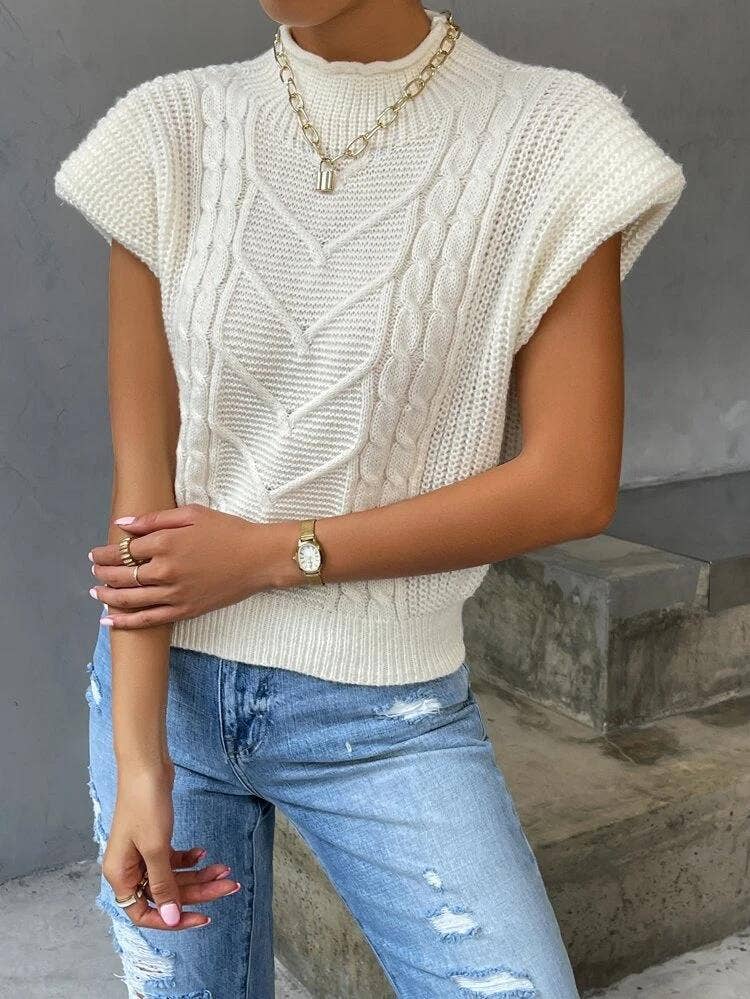 Outerwear Cable Knit Turtleneck Vest TO1830, CWOSWSL0141