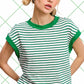 JDT7710 Shirts Women’s Nautical Cap Sleeve Striped Top 4th of july