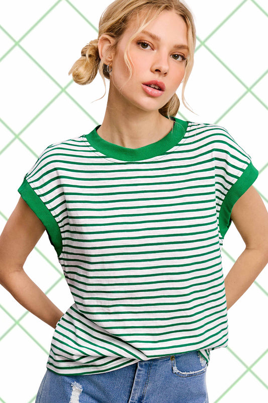 JDT7710 Shirts Women’s Nautical Cap Sleeve Striped Top 4th of july
