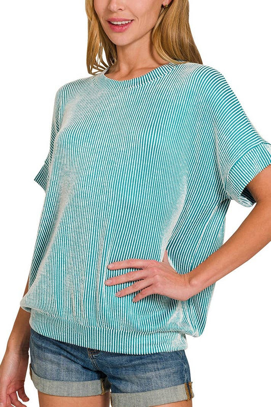 8598Y Shirts Women’s Corded Rib Short Sleeve Top