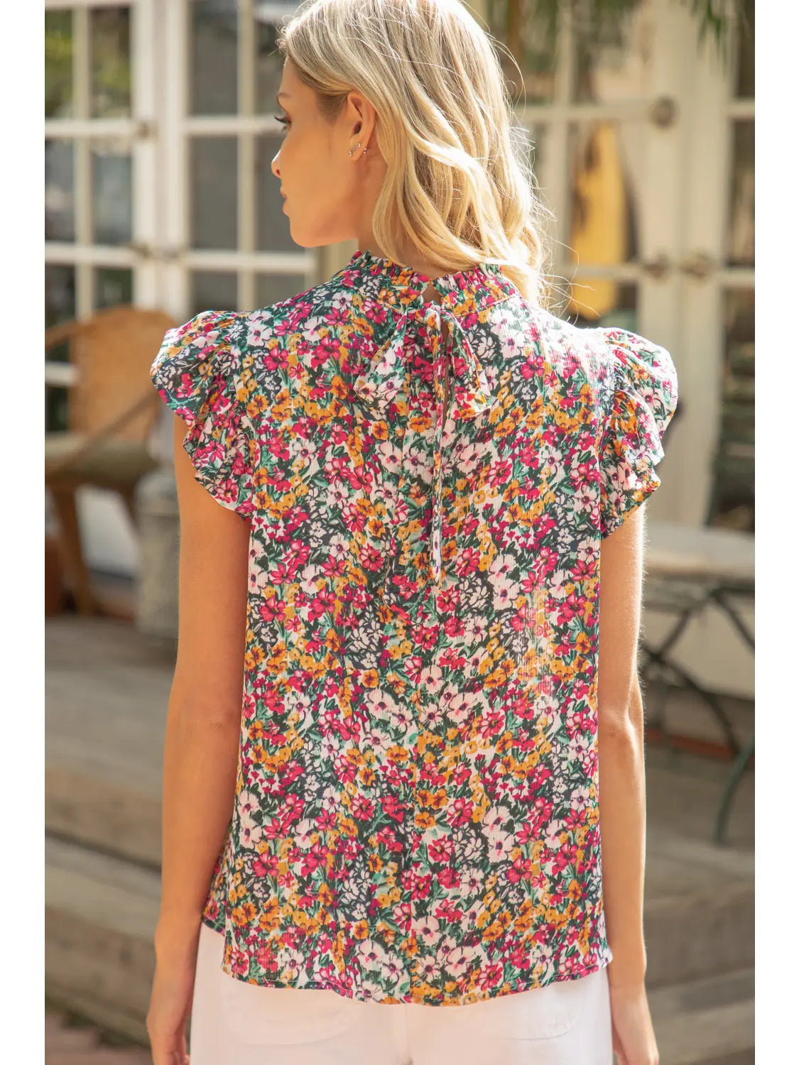 Shirts Women’s Venessa Sleeveless Ruffle Print Top 31652-2
