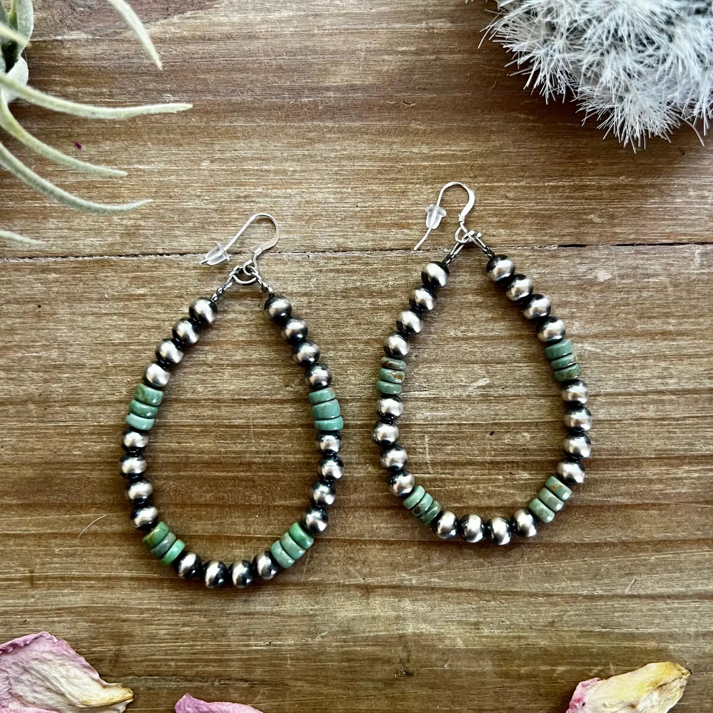 Fall Real Turquoise And 6mm Navajos Teardrop Earrings
