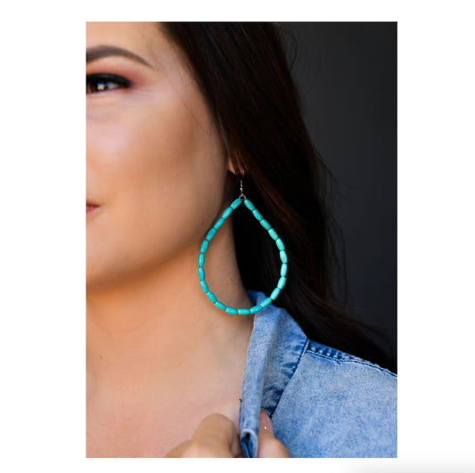 Earrings Turquoise Dangle Teardrop Hoop E1260