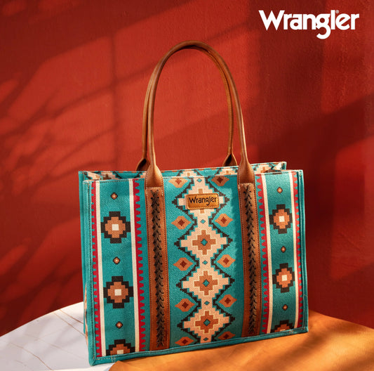 Purses Wrangler Turquoise Allover Aztec Wide Tote WG2203-8119TQ