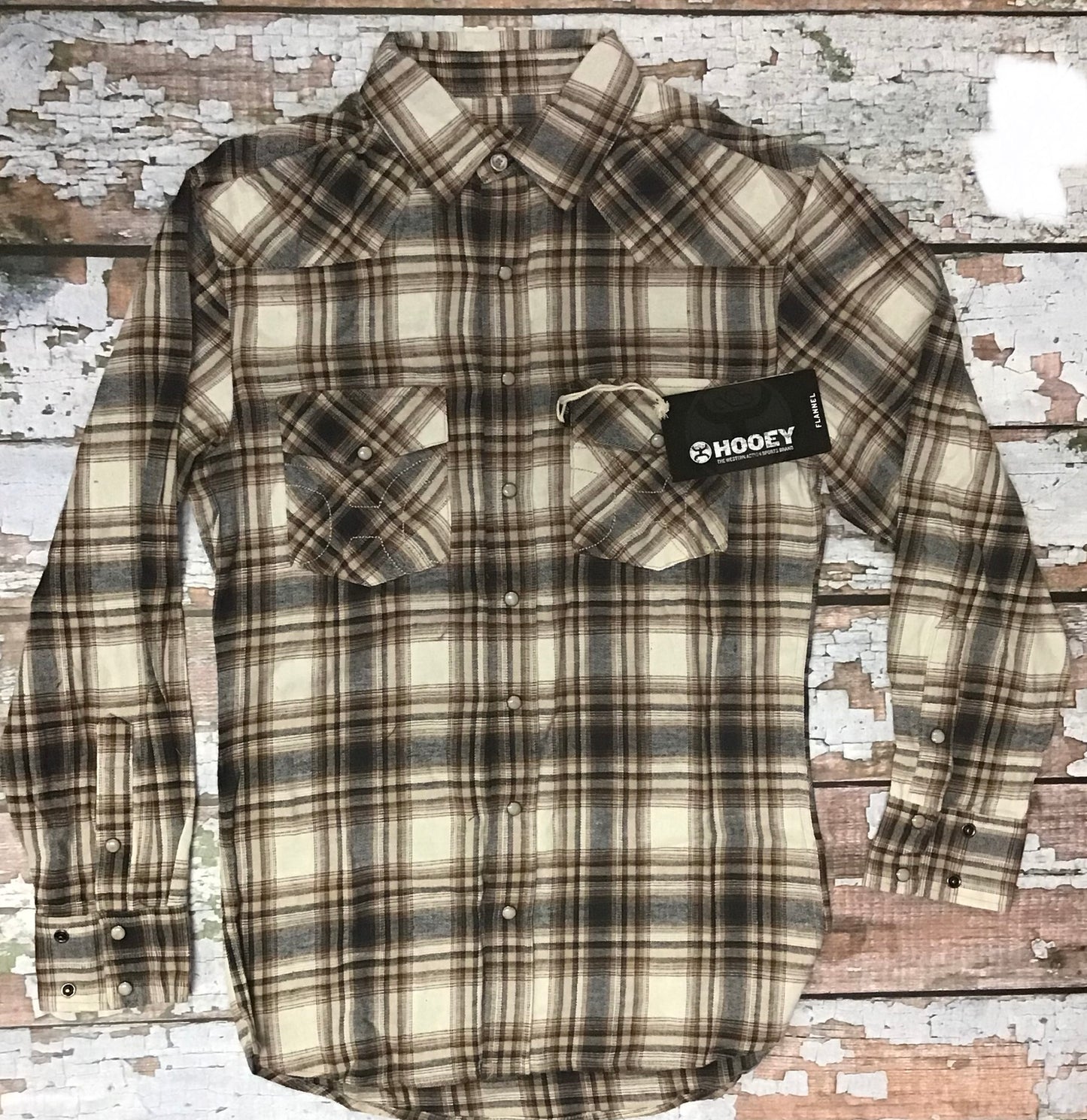 Outerwear Men’s Hooey Flannel with Pearl Snaps HF1002BKTN