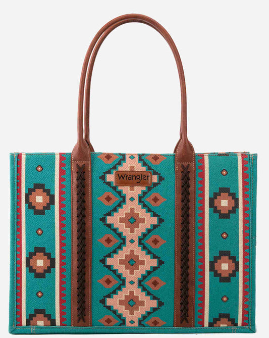 Purses Wrangler Turquoise Allover Aztec Wide Tote WG2203-8119TQ