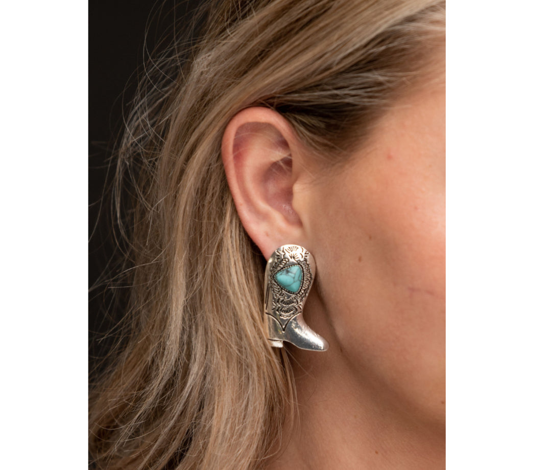 Earrings silver Cowboy boot post E785