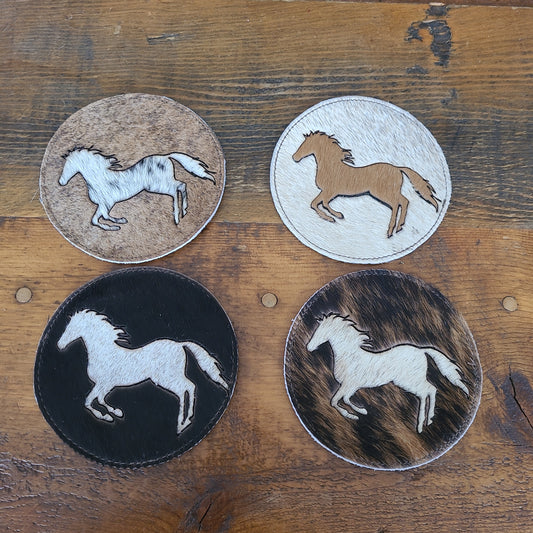 Gift Home Furnishings Cowhide Coaster With Horse cutout.