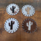 Gift Home Furnishings Cowhide Coaster With Cactus cutout.