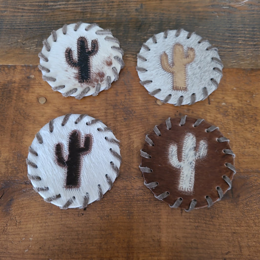 Gift Home Furnishings Cowhide Coaster With Cactus cutout.