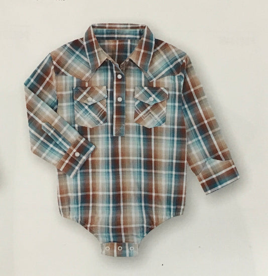 Shirts Kid’s Wrangler plaid long sleeve onesie PQ5278M