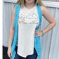 Shirts Women’s Rock n Roll Denim Flyaway Crocheted Vest Turquoise RRWT38RZOK