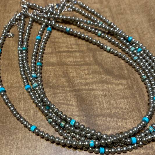 14 inch 4 mm Navajo & Tq necklace 067