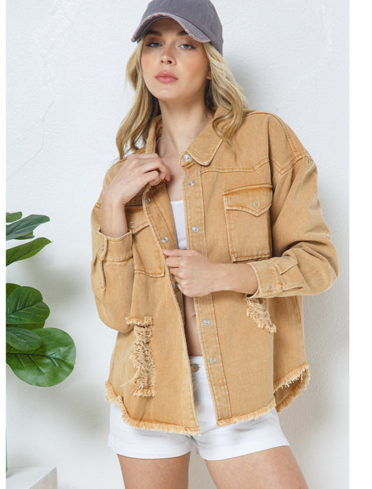 Women’s Outerwear Twill Ripped Distressed Jacket