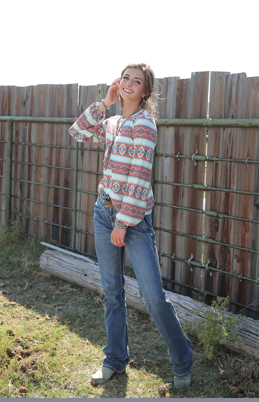 Shirts Women’s long Sleeve Tee Aztec Print