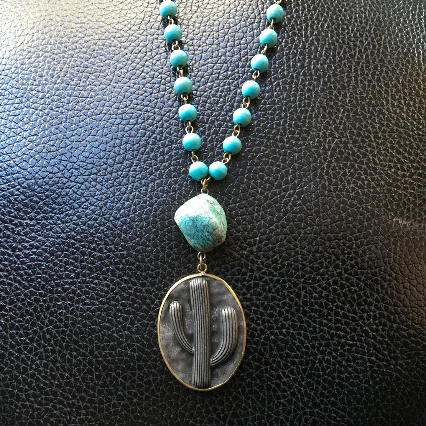 Cactus antiqued disc necklace jewelry ANC4667
