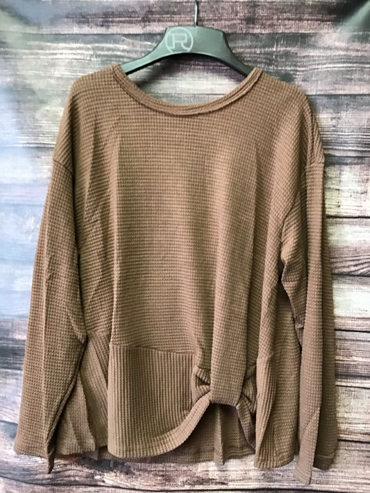 Shirts & Tops Solid Waffle Knit W/Front Detail Round Neck TK2122 DKER220DB Mauve & Mocha