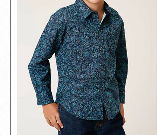 Roper Kids Paisley Shirts 03-080-0064-0770 BU
